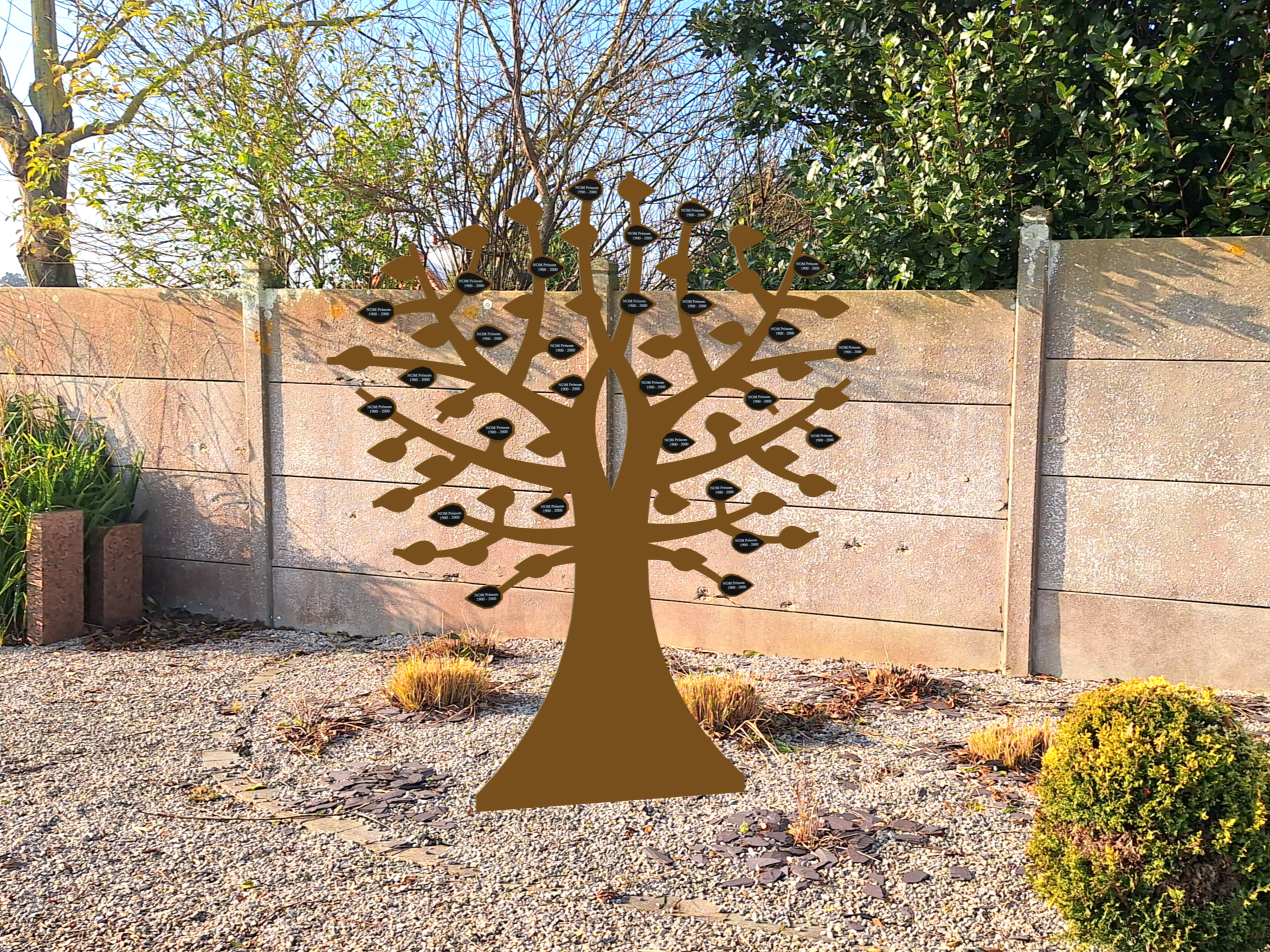 Arbre de mémoire coloris Corten pour identification des défunts